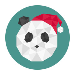 Panda in red hat. Polygonal style. Vector icon.
