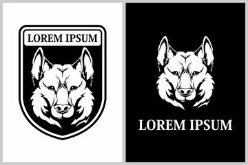 wolf head cartoon character with shield vector logo template