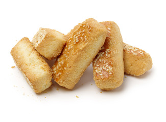 Classic shortbread finger biscuits on white background