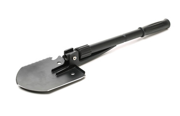 Folding camping shovel on white background