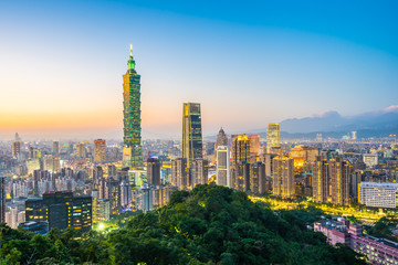 Beautiful landscape and cityscape of taipei 101 building and architecture in the city - obrazy, fototapety, plakaty