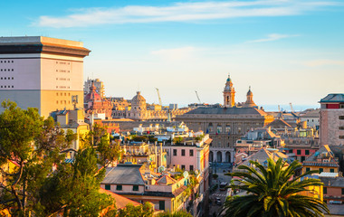Fototapeta na wymiar Panoramic view of Genoa in a beautiful summer day, Liguria, Italy