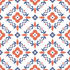 Orange and blue luxury ornament seamless pattern. Traditional Turkish, Indian motifs. Great for fabric and textile, wallpaper, packaging or any desired idea.