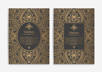 Black luxury invitation card design with gold vintage ornament template. Can be used for background and wallpaper. Elegant and classic vector elements great for decoration.