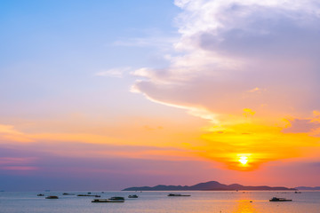 Beautiful landscape of sea ocean around Pattaya city in Thailand at sunset time