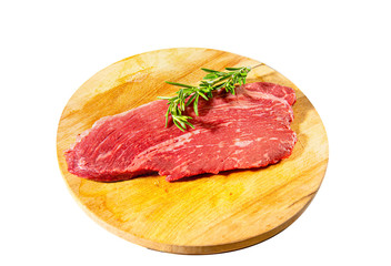 Rump Cap, Top Sirloin Cap, Coulotte Steak, Picanya the marbled beef steak on a white background. Isolated.