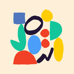 Abstract design with colorful shapes on vanilla background.