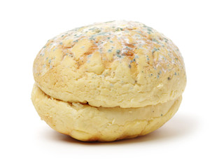 Moldy bread on white background