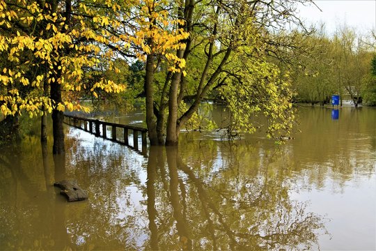 Autumnal reflections at Sprotbrough Flash, Doncaster, after major flooding, November, 2019.