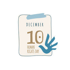 Calendar sheet. With shutter Human Rights Day. December 10. Calendar sheet illustration on white background with symbol Human Rights Day.