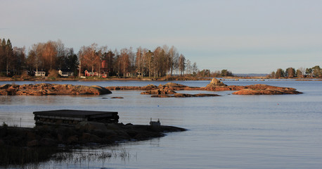 Autumn day in Dalsland, Sweden. Landscape at the shore of Lake Vanern.