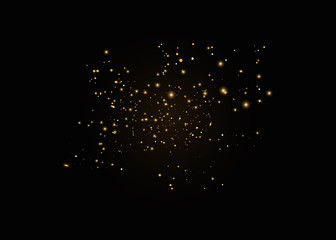 The dust sparks and golden stars shine with special light. Vector sparkles on a transparent background. Christmas light effect.