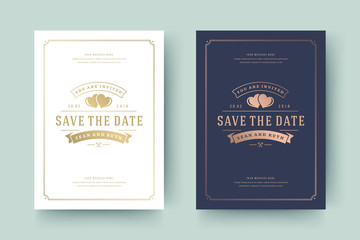 Wedding invitation save the date card golden typographic elegant template vector illustration
