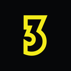 number 3 design template, with black background