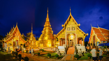 Fototapeta premium Wat Phra Singh temple at twilight time at Chiang Mai in Thailand.