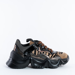 Fashionable Black Leather Womens Zebra Print Sneakers. original sole