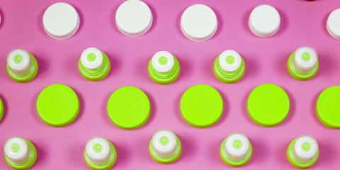 Many different types used or new battery, rechargeable accumulator, alkaline batteries on color background.