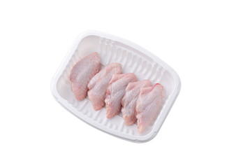 Wing chicken in plastic box on isolated white background