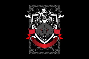 skull wolf with motorcycle engine and wrench t-shirt or print