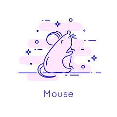 Cute mouse icon in thin line flat design. Vector greeting card.