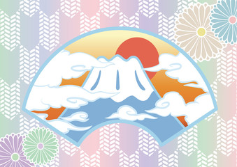 富士山と朝日 和柄背景　ベクターイラスト