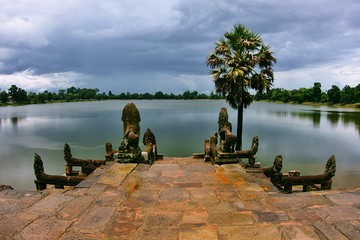 Old temple with lake