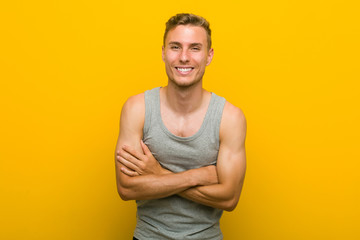 Fototapeta premium Young caucasian sport man laughing and having fun.