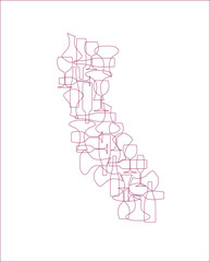 States winemakers - stylized maps from silhouettes of wine bottles, glasses and decanters. Map of California. - 301578942