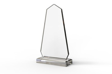 Blank Transparent Crystal Trophy for mock up. 3d render illustration.