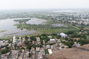 Small Town Landscap with temple and Lake