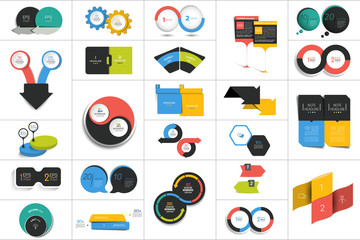 Mega set of two elements, steps chart, diagram, scheme. Circle, round design.