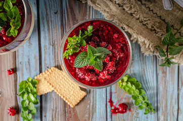 Delicious dessert in glass