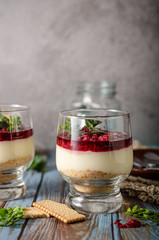 Delicious dessert in glass