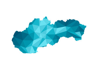 Vector isolated illustration icon with simplified blue silhouette of Slovakia map. Polygonal geometric style, triangular shapes. White background