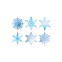 Snowflake blue watercolor vector decoration ornament set. Blue snowflake watercolors for christmas decoration.