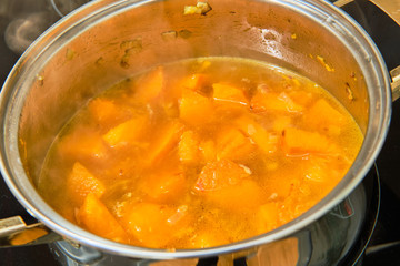 Cooking hokaido pumpkin soup