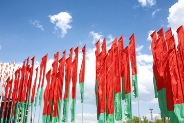 Flag of Belarus against the sky