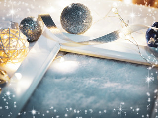 Beautiful christmas decoration with snow for background
