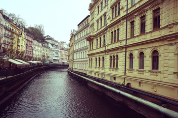 Karlovy Vary Czech Republic / view of the landscape city of Karlovy Vary, a tourist view in the...