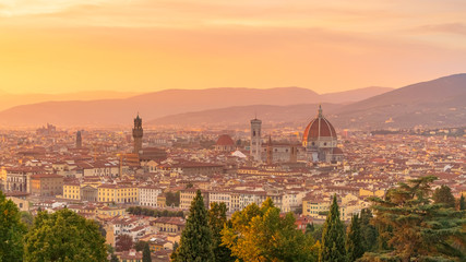 Fototapeta na wymiar Breathtaking view of sunset over the city of Florence. Travel destination Tuscany, Italy