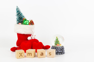 Wood block show xmas word for new year with chrishmas item