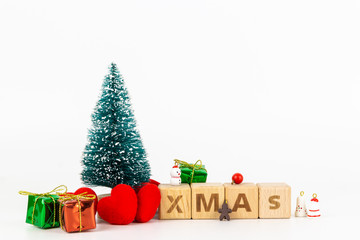 Wood block show xmas word for new year with chrishmas item