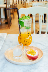 Passion fruit italian soda juice served with syrup