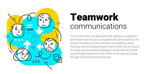 Vector creative template with illustration of business team comm