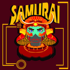 illustration of samurai in red background