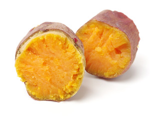 Sweet potatoes. Cooked sweet potatoes on white background 