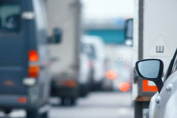 day traffic traffic jam in the city on the highway cars / transport concept, city traffic metropolis view landscape