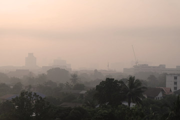 View of dust pollution in the Bangkok area region exceeds the safety level.