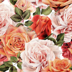 Motif floral sans couture avec des roses, aquarelle