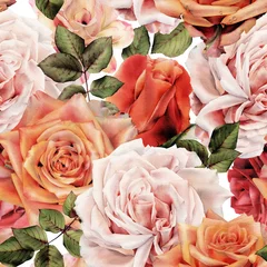 Papier Peint photo Roses Motif floral sans couture avec des roses, aquarelle